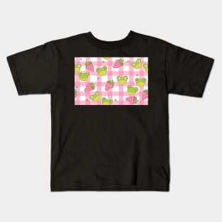 Pink Gingham Frogs Kids T-Shirt